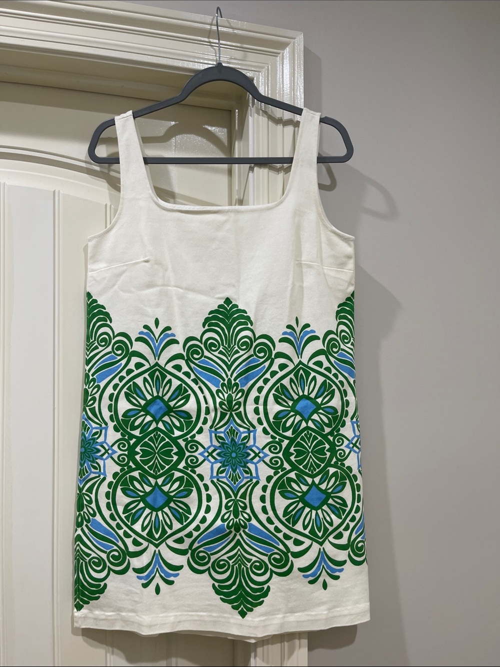 Flying Tomato Mini Dress with Green & Blue Ornamental Border